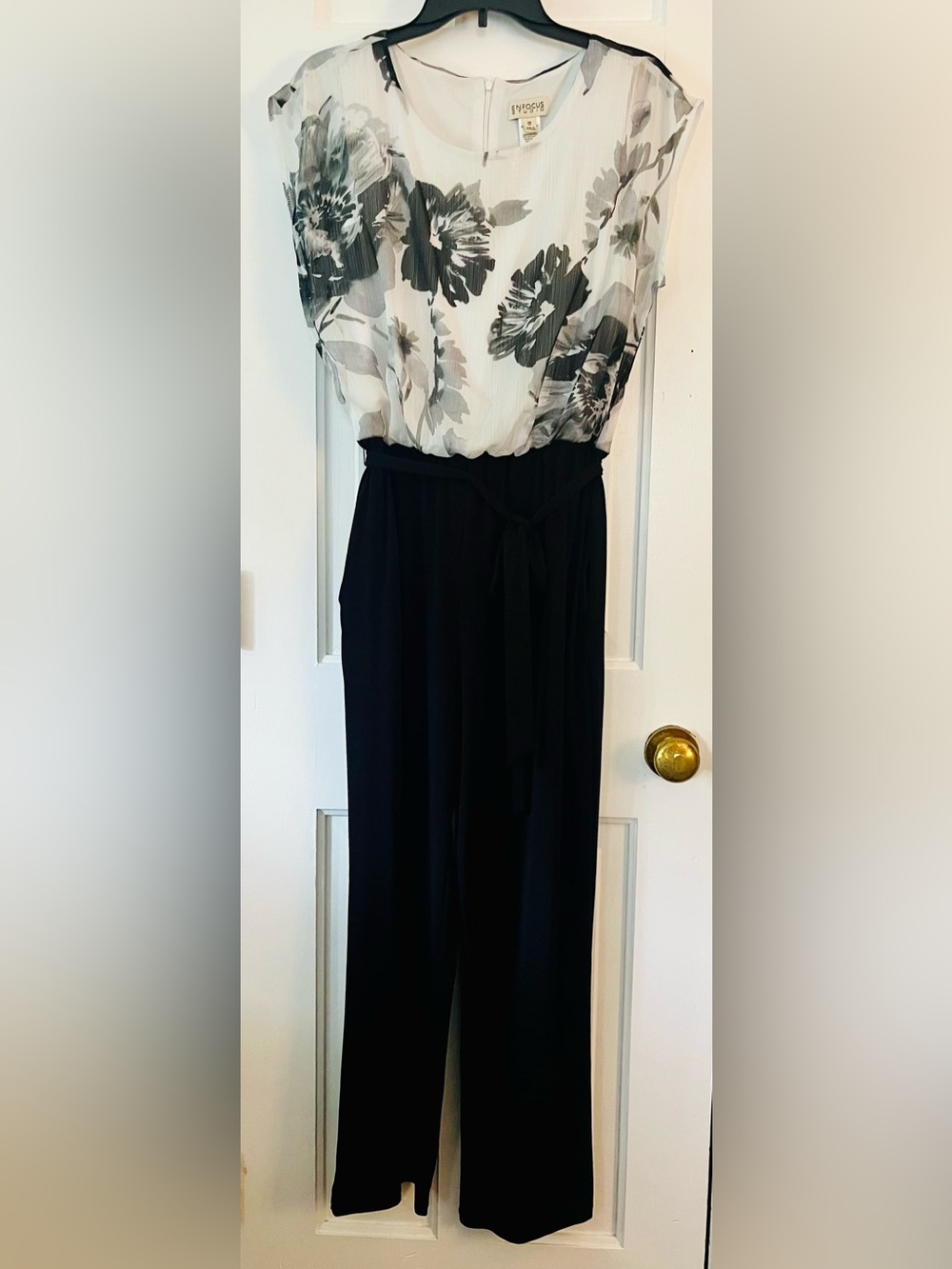 ENFOCUS Women’s Cap Sleeve Black and White Jumpsuit With Belt. Size:12 - Picture 2 of 8